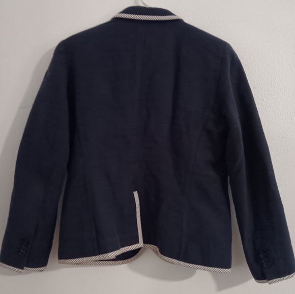 Brooks Brothers women's blazer size 12 textured navy blue/striped trim - Picture 2 of 7